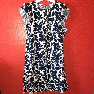 Floral Ruffle Sleeve Dress in Navy and White